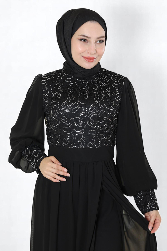 Pulpayetli Şifon Takım Siyah 19190