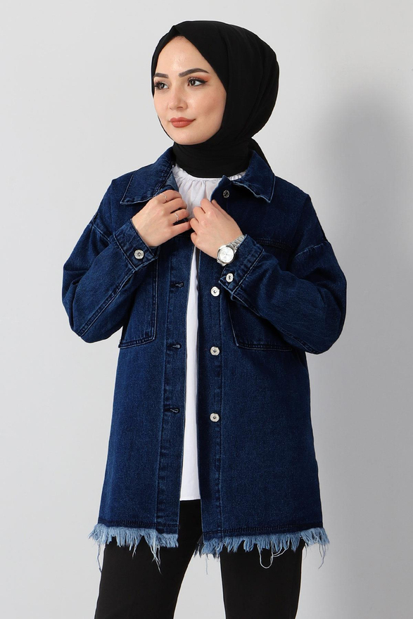 Püskül Detaylı Kot Ceket Lacivert MSW6011