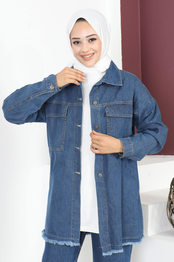 Püskül Detaylı Kot Ceket Mavi MSW6011