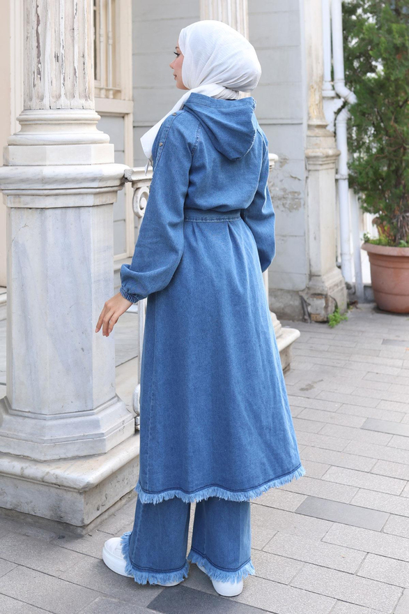 Püskül Detaylı Kot Takım Açık Mavi 19375