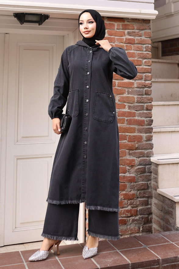 Püskül Detaylı Kot Takım Füme 19243