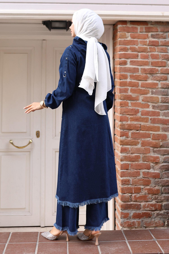 Püskül Detaylı Kot Takım Koyu Mavi 19243