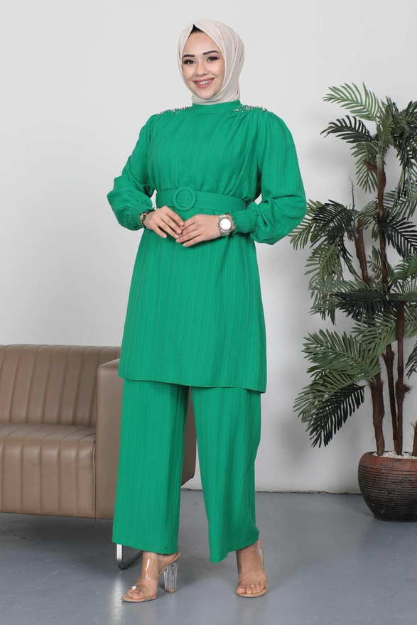 Taş Detaylı Kemerli Takım Yeşil MSW19112