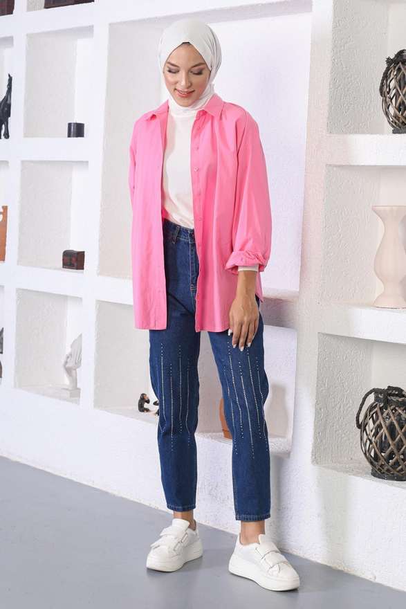 Taş Detaylı Kot Pantolon Koyu Kot 6039