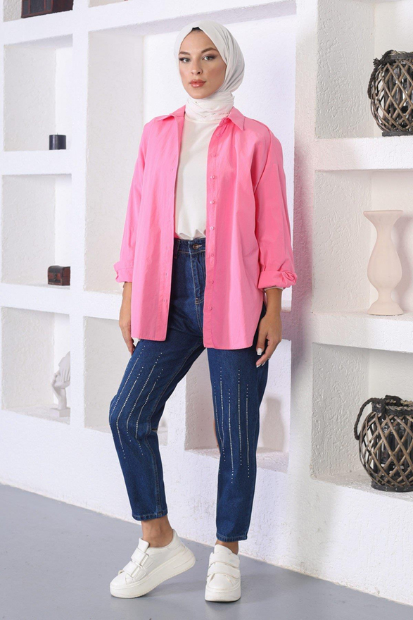 Taş Detaylı Kot Pantolon Koyu Kot 6039