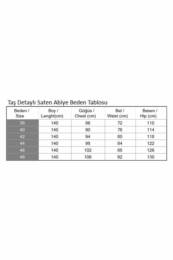 Taş Detaylı Saten Abiye Beyaz MSW19901-2