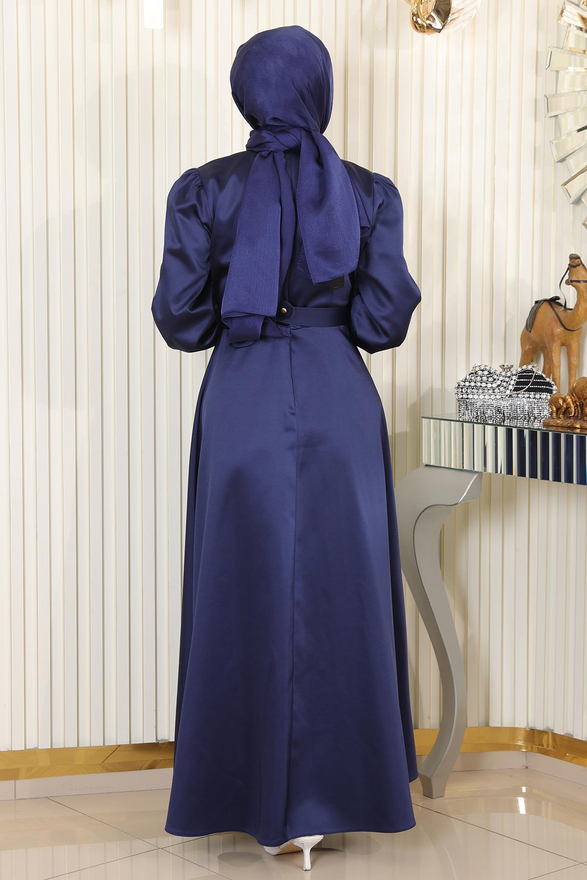 Taş Detaylı Saten Abiye İndigo MSW19901-4