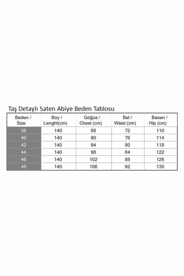 Taş Detaylı Saten Abiye Mavi MSW19901-3