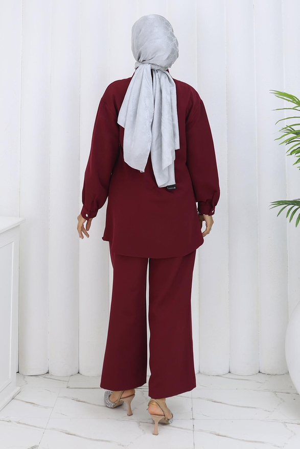 Taş Detaylı Takım Bordo 19266