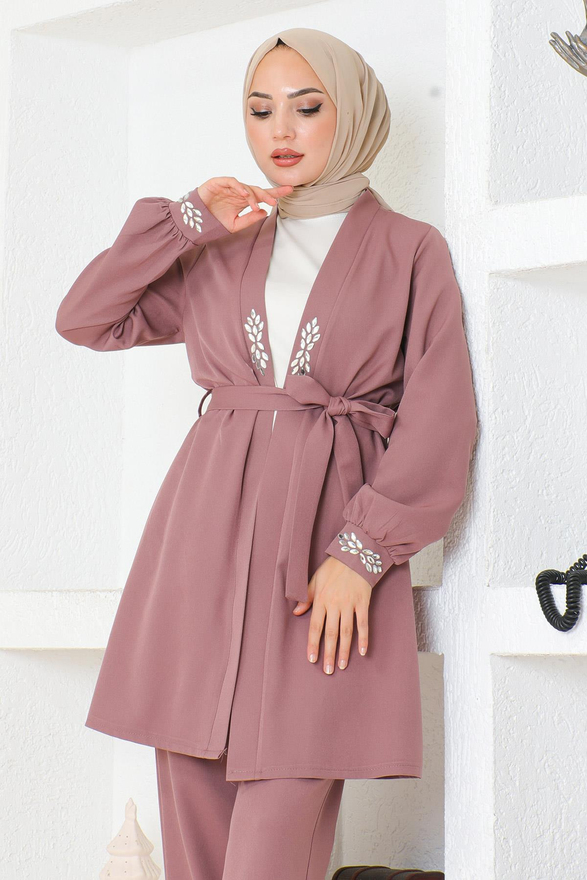 Taş Detaylı Takım Gül Kurusu MSW19203-3