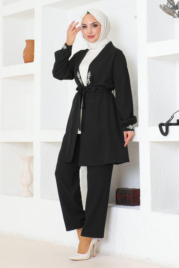 Taş Detaylı Takım Siyah MSW19203-1