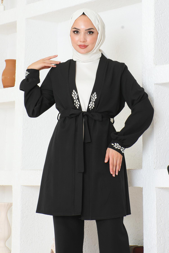 Taş Detaylı Takım Siyah MSW19203-1