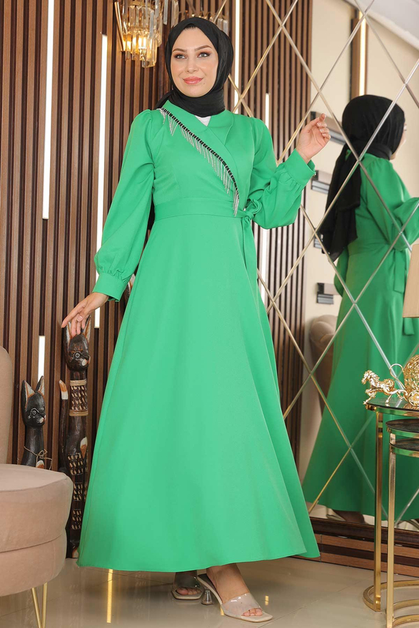 Taş Püsküllü Elbise Yeşil MSW18700