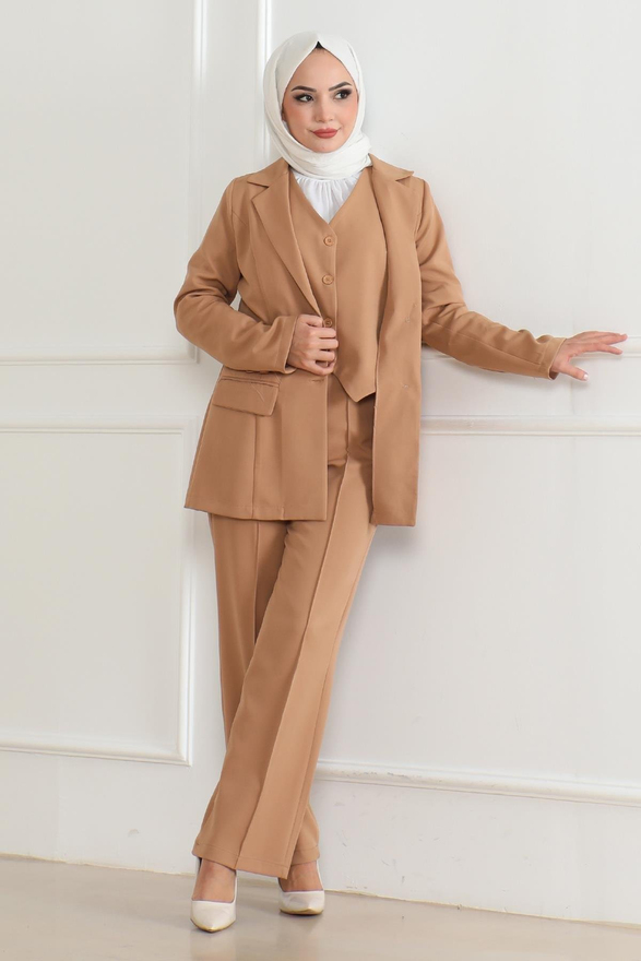 Yelekli Üçlü Takım Taba MSW19222-6