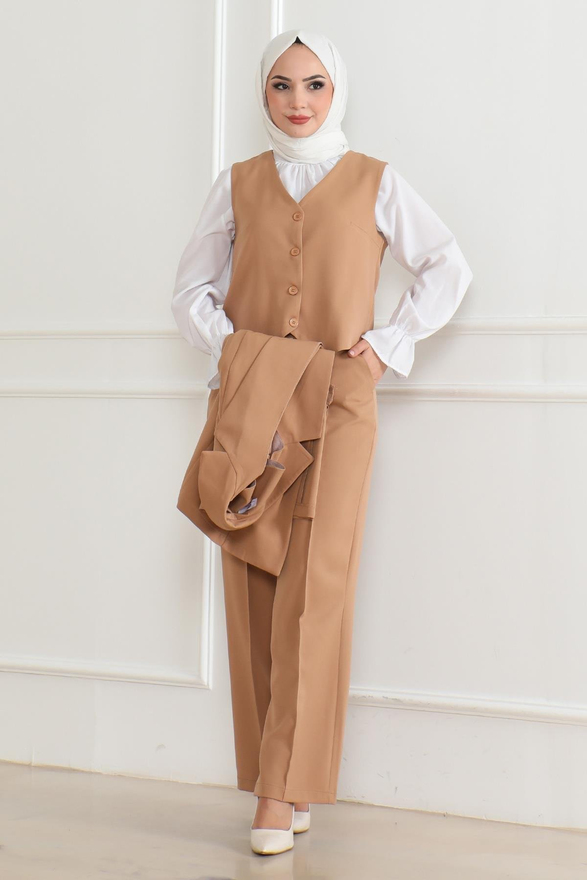 Yelekli Üçlü Takım Taba MSW19222-6