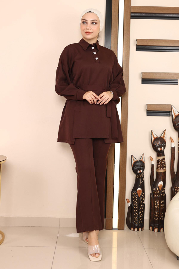 Yırtmaçlı Takım Kahverengi MSW19129-5