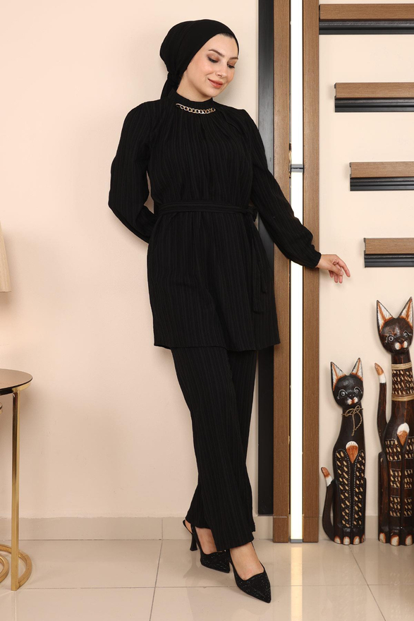 Zincir Detaylı Takım Siyah MSW19140-1