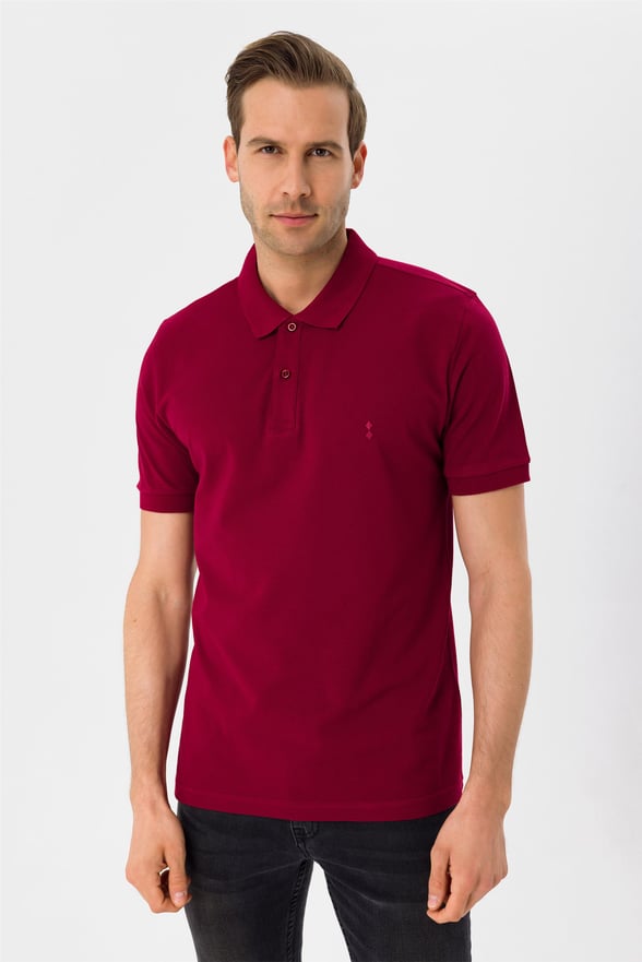 Açık Bordo Slim Armürlü Polo Yaka  Tişört