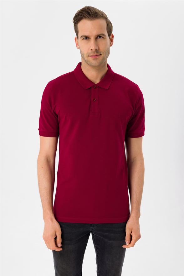 Açık Bordo Slim Armürlü Polo Yaka  Tişört