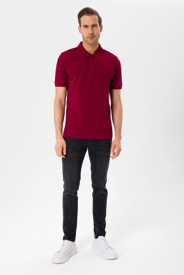 Açık Bordo Slim Armürlü Polo Yaka  Tişört