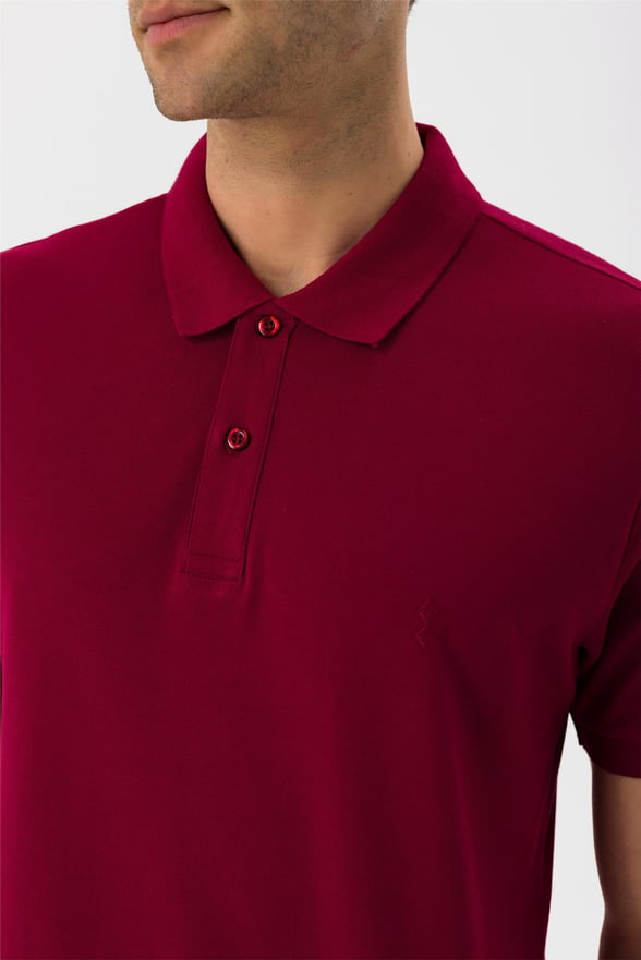 Açık Bordo Slim Armürlü Polo Yaka  Tişört