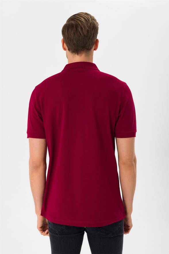 Açık Bordo Slim Armürlü Polo Yaka  Tişört