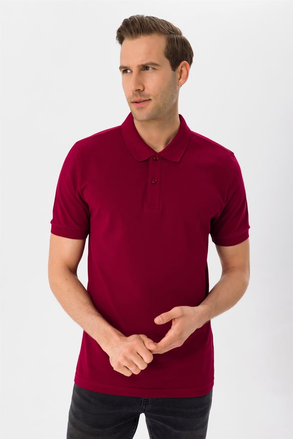 Açık Bordo Slim Armürlü Polo Yaka  Tişört