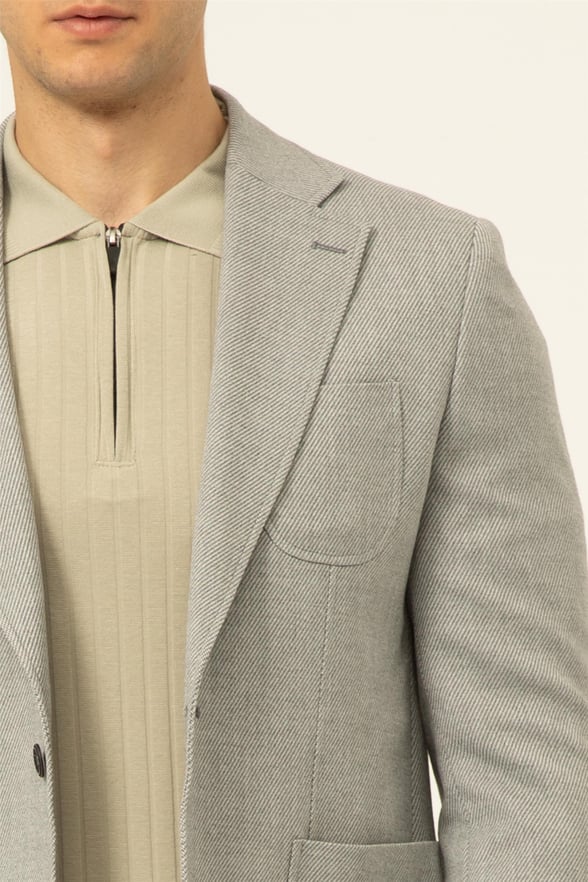Açık Gri Slim Armürlü Mono Yaka 6 Drop                                                       Ceket