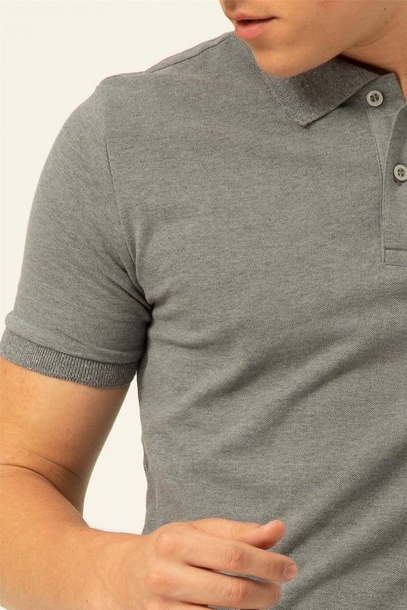 Açık Gri Slim Armürlü Polo Yaka  Tişört