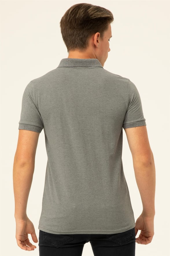 Açık Gri Slim Armürlü Polo Yaka  Tişört