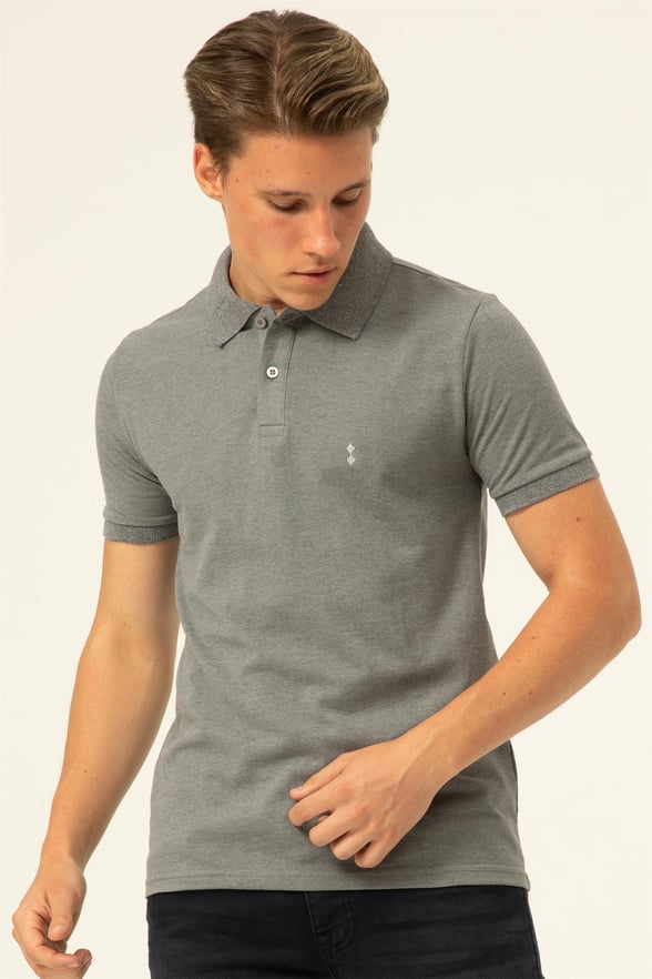Açık Gri Slim Armürlü Polo Yaka  Tişört