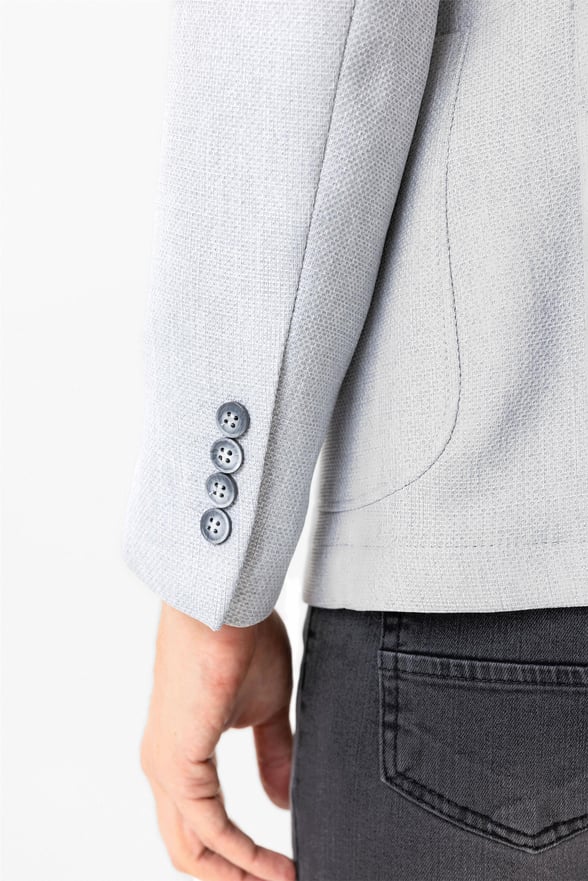 Açık Gri Slim Armürlü Sivri Yaka 6 Drop Ceket