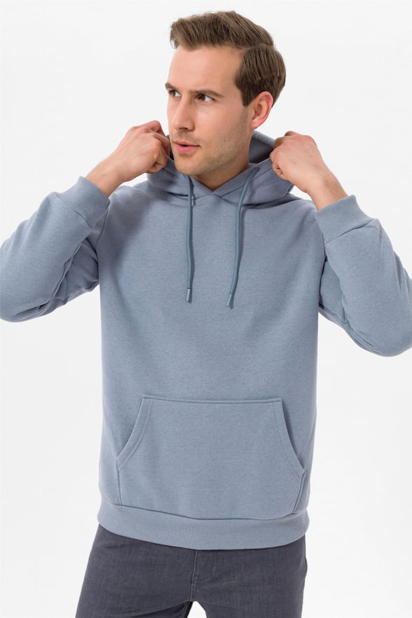 Açık Mavi Regular Düz Kapişonlu Yaka  Sweatshirt