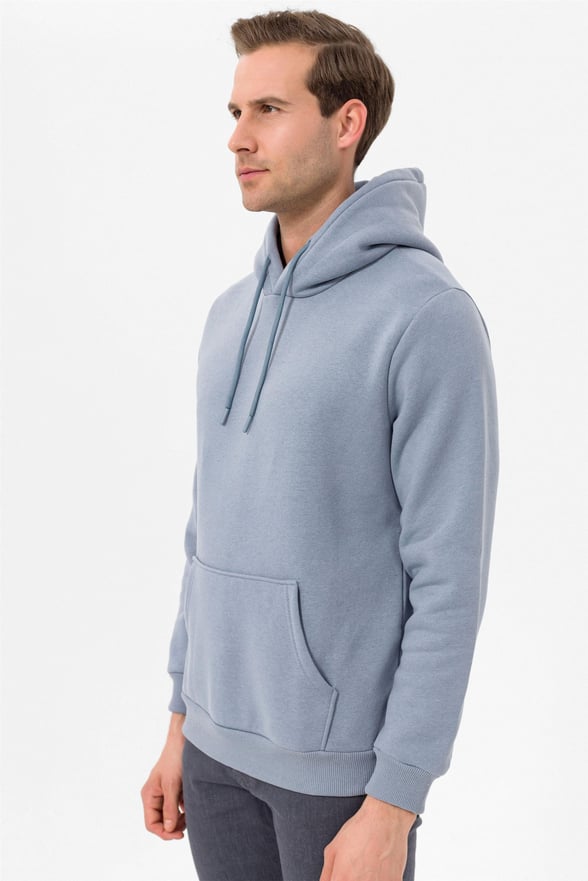 Açık Mavi Regular Düz Kapişonlu Yaka  Sweatshirt