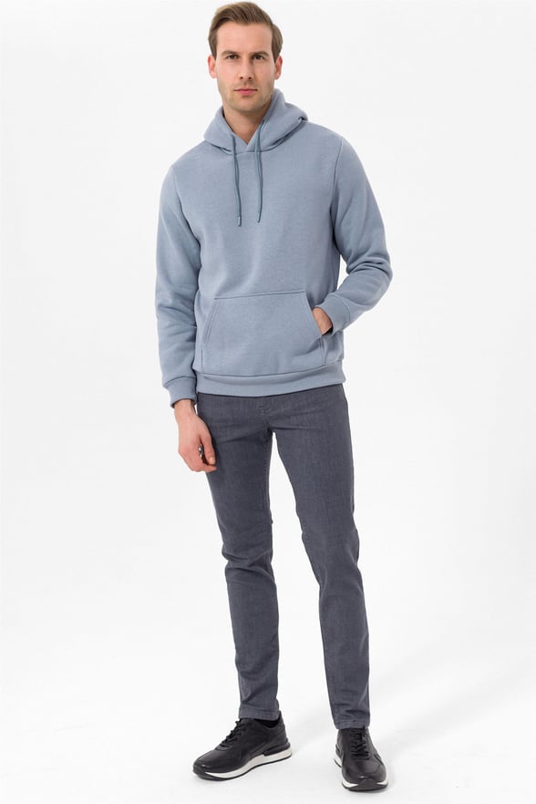 Açık Mavi Regular Düz Kapişonlu Yaka  Sweatshirt