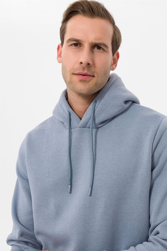 Açık Mavi Regular Düz Kapişonlu Yaka  Sweatshirt