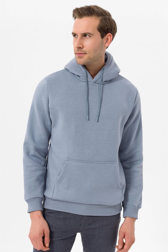 Açık Mavi Regular Düz Kapişonlu Yaka  Sweatshirt