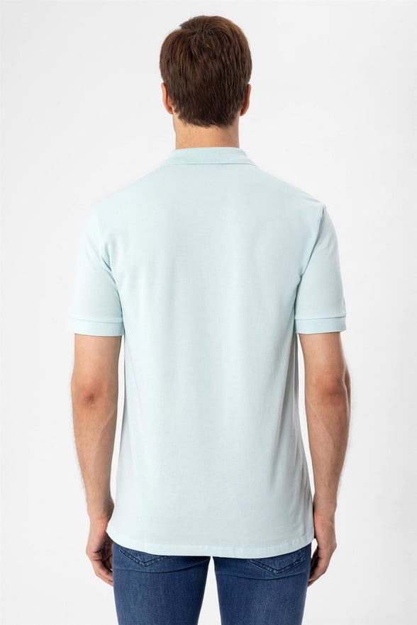 Açık Yeşil Slim Armürlü Polo Yaka  Tişört