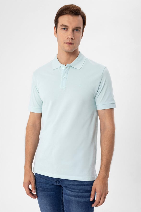 Açık Yeşil Slim Armürlü Polo Yaka  Tişört