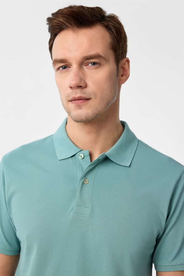 Açık Yeşil Slim Armürlü Polo Yaka Tişört