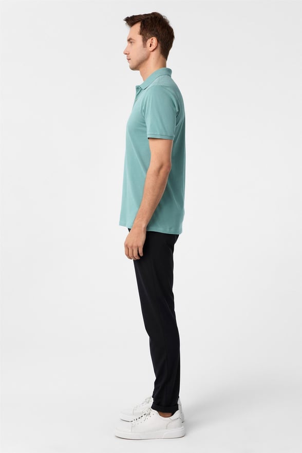 Açık Yeşil Slim Armürlü Polo Yaka Tişört