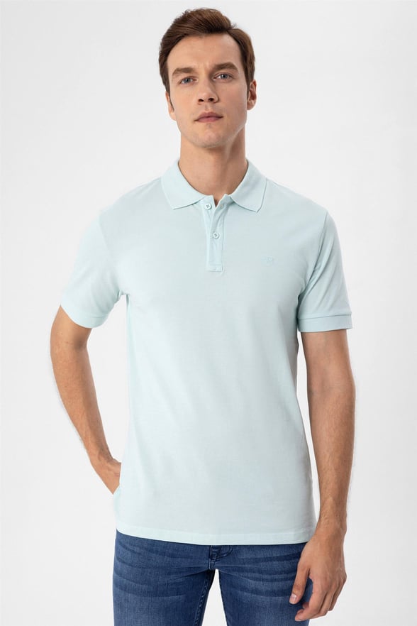 Açık Yeşil Slim Armürlü Polo Yaka  Tişört