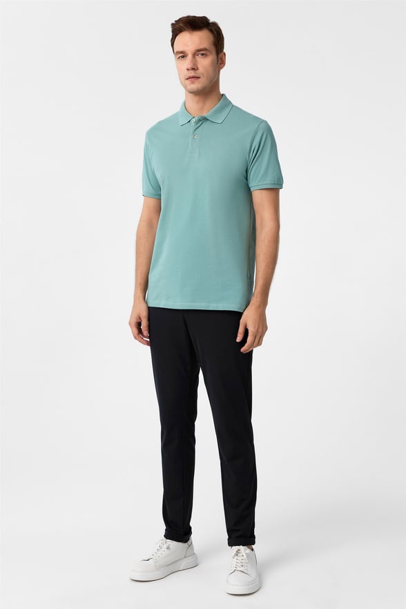 Açık Yeşil Slim Armürlü Polo Yaka Tişört