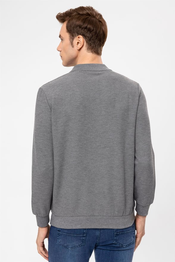 Antrasit Regular Armürlü Polo Yaka  Sweatshirt