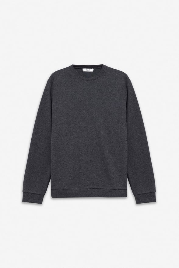 Antrasit Regular Düz Bisiklet Yaka Sweatshirt