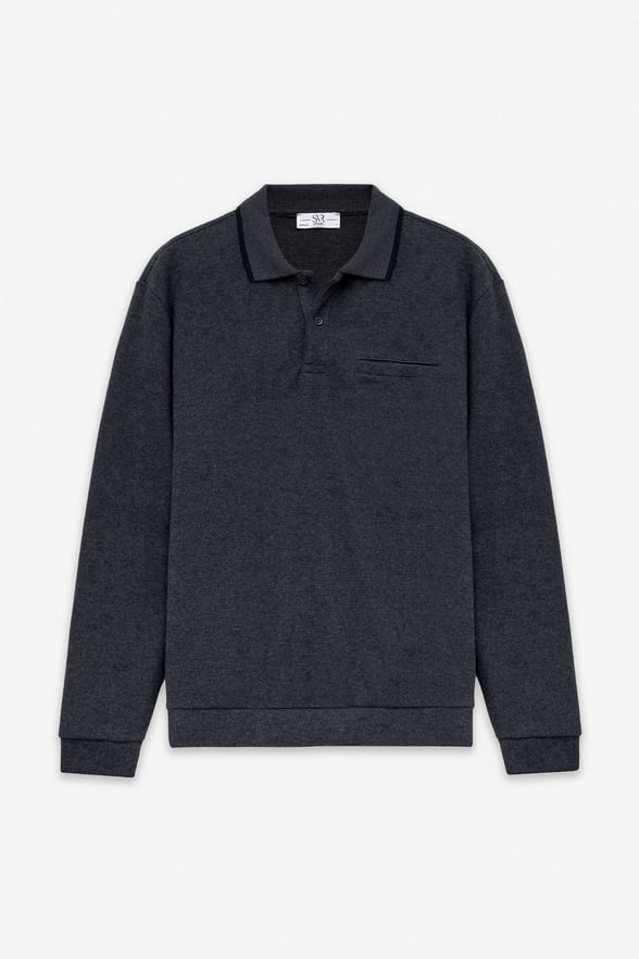 Antrasit Regular Düz Fermuarlı Polo Yaka Sweatshirt