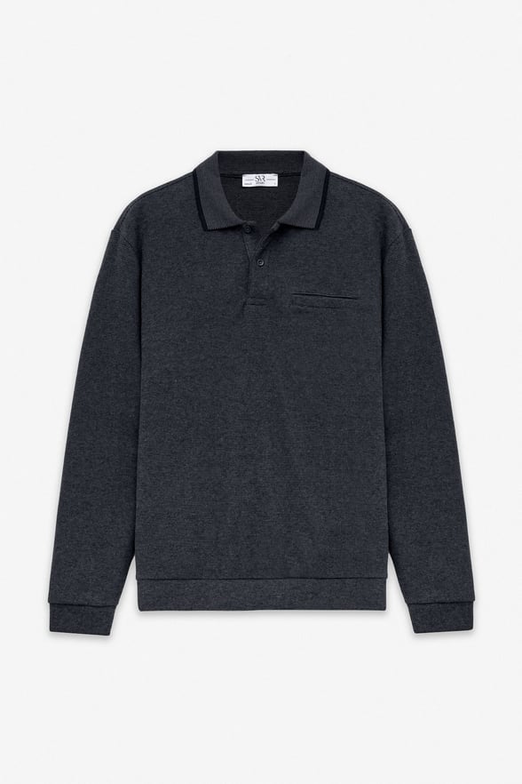 Antrasit Regular Düz Fermuarlı Polo Yaka Sweatshirt