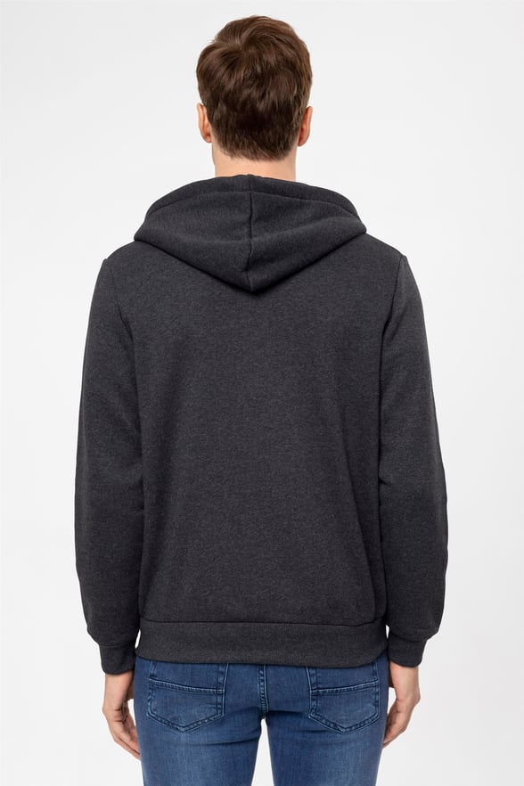 Antrasit Regular Düz Kapişonlu Yaka  Sweatshirt
