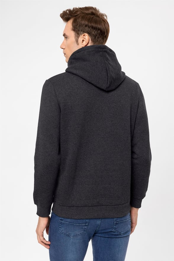 Antrasit Regular Düz Kapişonlu Yaka  Sweatshirt