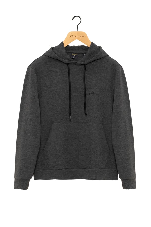 Antrasit Regular Düz Kapişonlu Yaka Sweatshirt